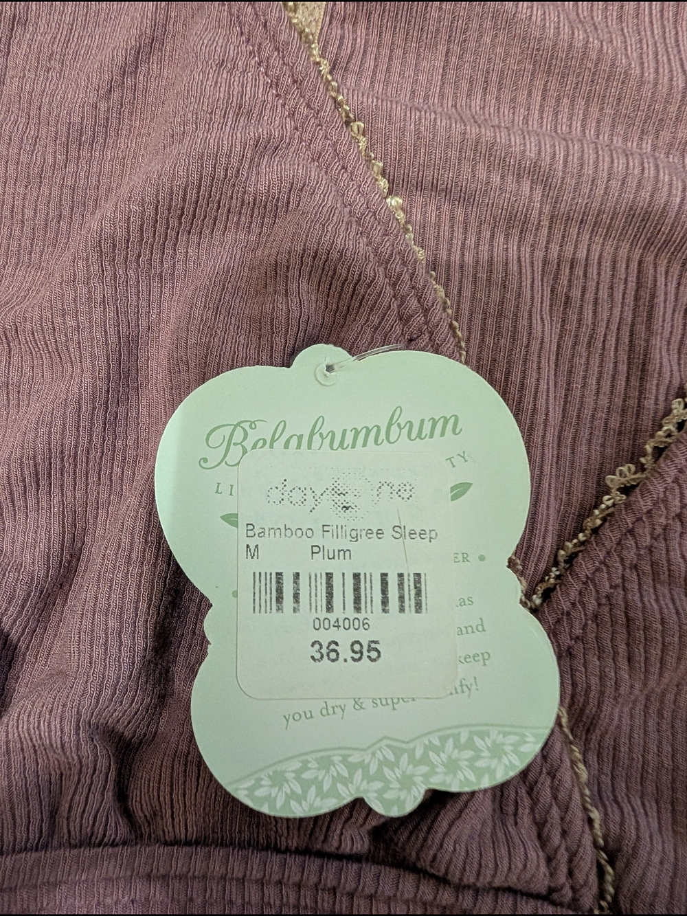 Belabumbum Bamboo Fillgree Sleep Bralette - Plum, M - Picture 2 of 5